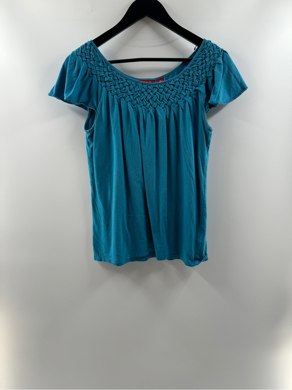 Elle Teal Woven Neckline Short Sleeve Top – Women's Small